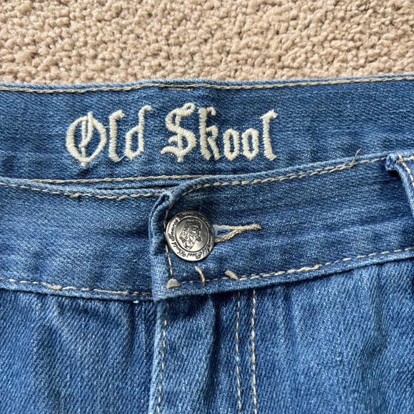 Y2K Old Skool Jean Shorts Jorts Mens 44 Blue Faded Baggy Skater Grunge - Picture 2 of 12